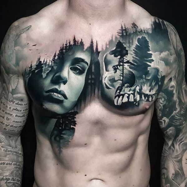 Tattoos Realistas no Peito 1 Tatuagem realista no peito.