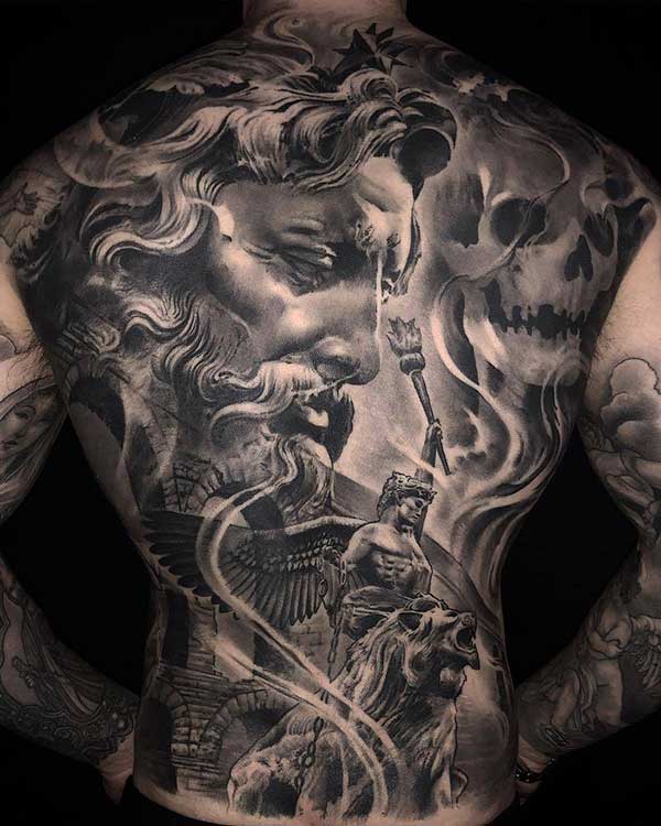 Tatuagens Realistas nas Costas Mitologia grega nas costas.