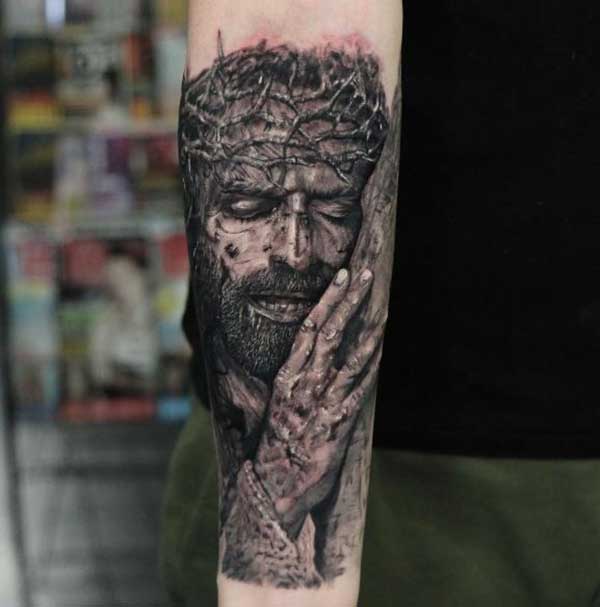 no Braco 1 1 Tatuagem de Jesus Cristo.