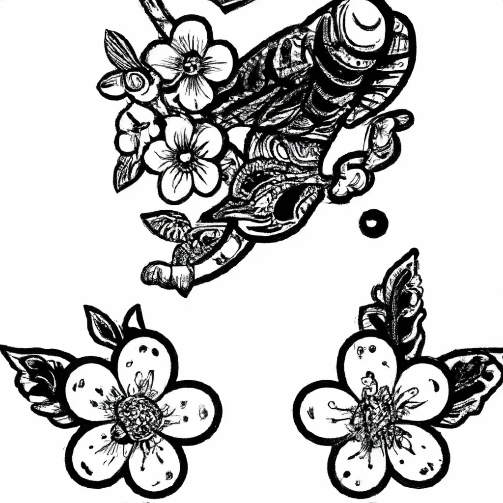 Vetores Tatuagens de flores de cerejeira e simbolos de renovacao Vetores Tatuagens de flores de cerejeira e simbolos de renovacao