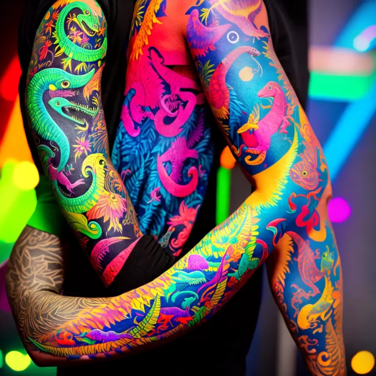 Fazendo uma declaração ousada com tatuagens de dinossauros NEON!