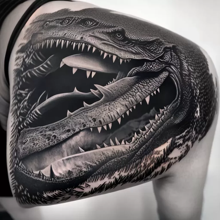 Fotos tattoo t rex braco preto branco scaled Fotos tattoo t rex braco preto branco scaled