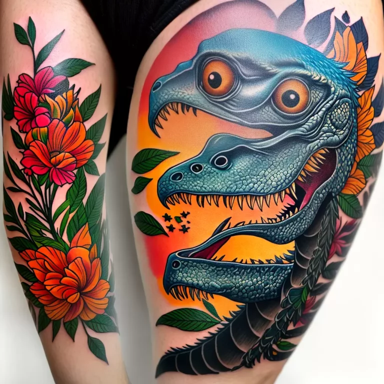 Fotos tatuagem braco dinossauro colorido scaled Fotos tatuagem braco dinossauro colorido scaled