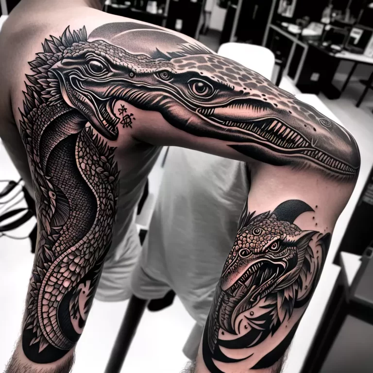 Fotos tatuagem braco dinossauros arte scaled Fotos tatuagem braco dinossauros arte scaled