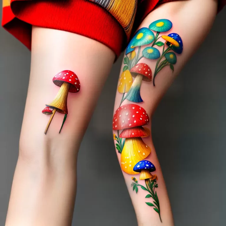 Fotos tatuagem cogumelo colorido mulher 1 scaled Fotos tatuagem cogumelo colorido mulher 1 scaled