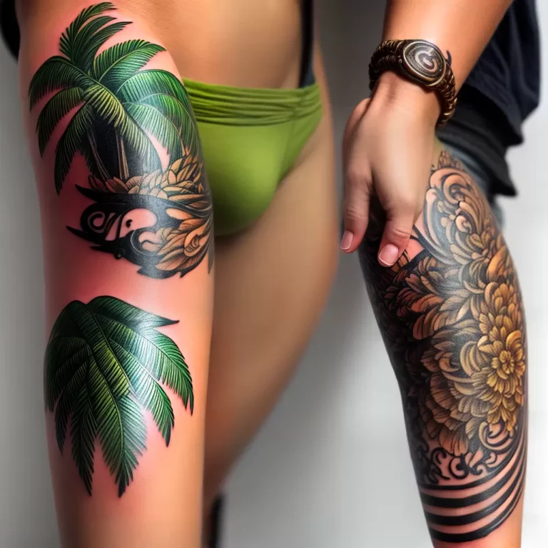 Fotos tatuagem coqueiro detelhada tropical scaled