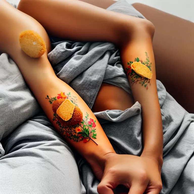 Fotos tatuagem coxinha dourada braco scaled