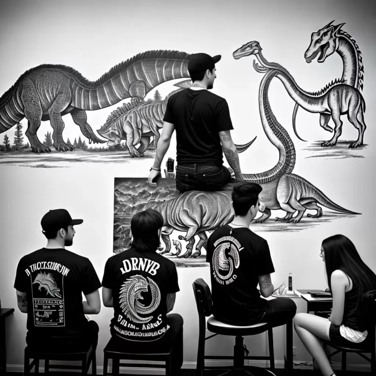 Fotos tatuagem dinossauro artista cadeira scaled Fotos tatuagem dinossauro artista cadeira scaled