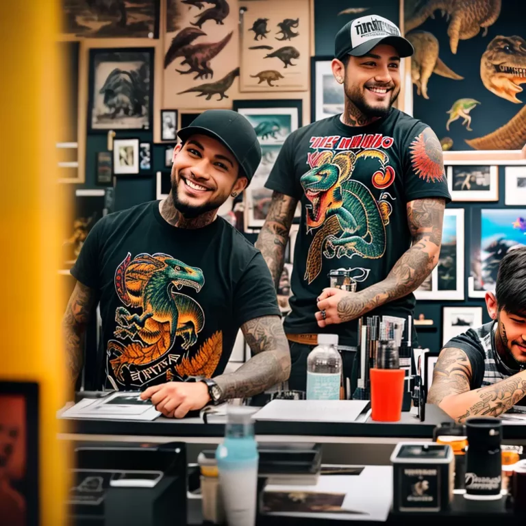 Fotos tatuagem dinossauro artista sorriso folhas posters scaled