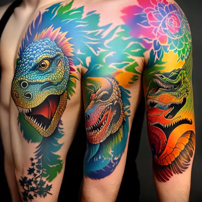 Fotos tatuagem dinossauro colorido fossil scaled Fotos tatuagem dinossauro colorido fossil scaled