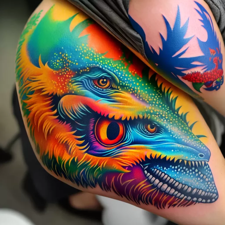 Fotos tatuagem dinossauro colorido historia scaled