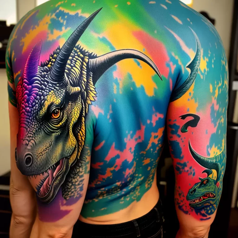 Fotos tatuagem dinossauro colorido pele scaled