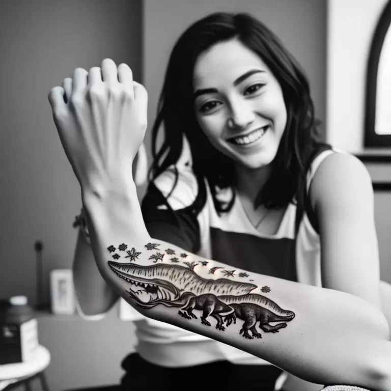 Fotos tatuagem dinossauro preto branco fundo scaled Fotos tatuagem dinossauro preto branco fundo scaled