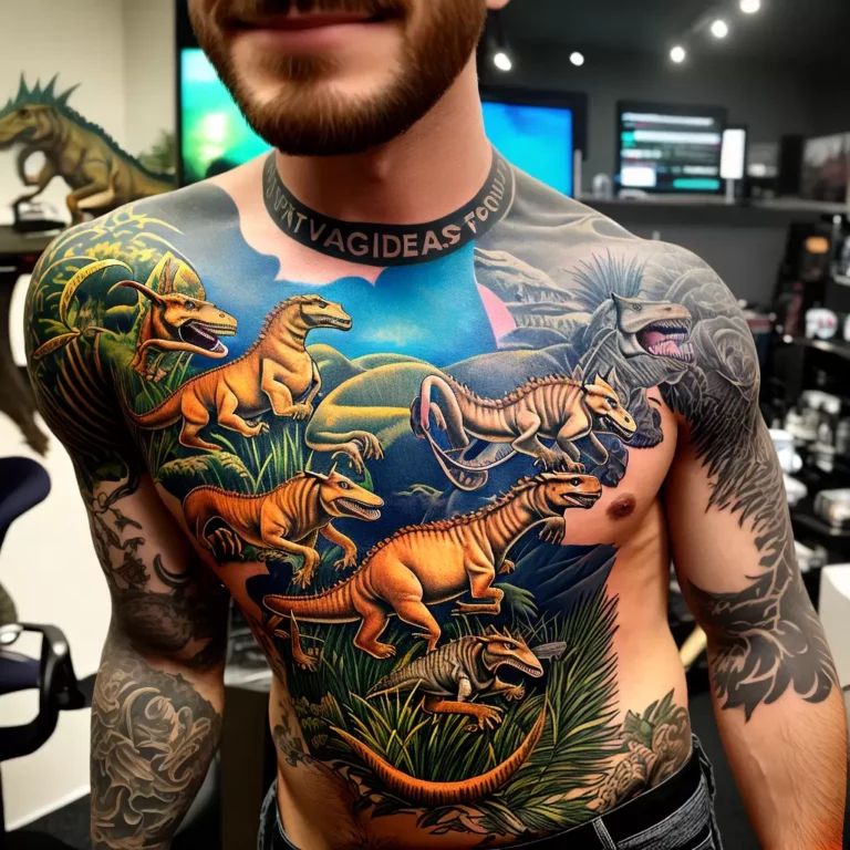 Fotos tatuagem dinossauros realista colorida scaled Fotos tatuagem dinossauros realista colorida scaled