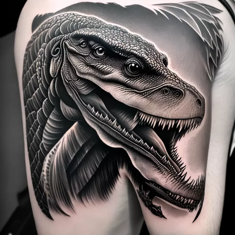 Fotos tatuagem t rex biceps dominancia arte scaled