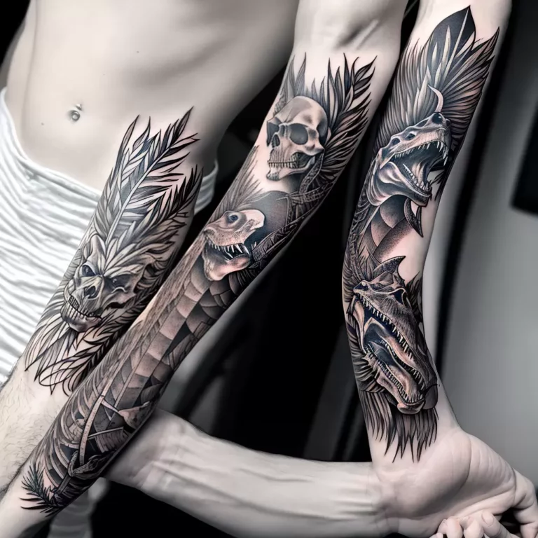 Fotos tatuagem t rex braco detalhe scaled Fotos tatuagem t rex braco detalhe scaled