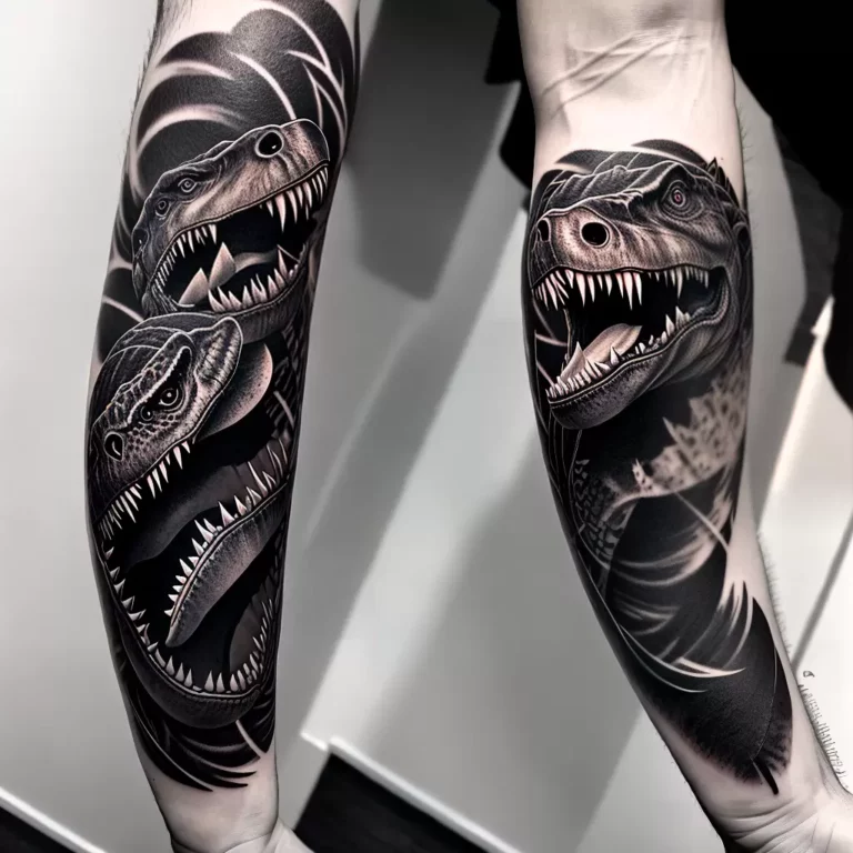 Fotos tatuagem t rex braco preto branco 21 scaled