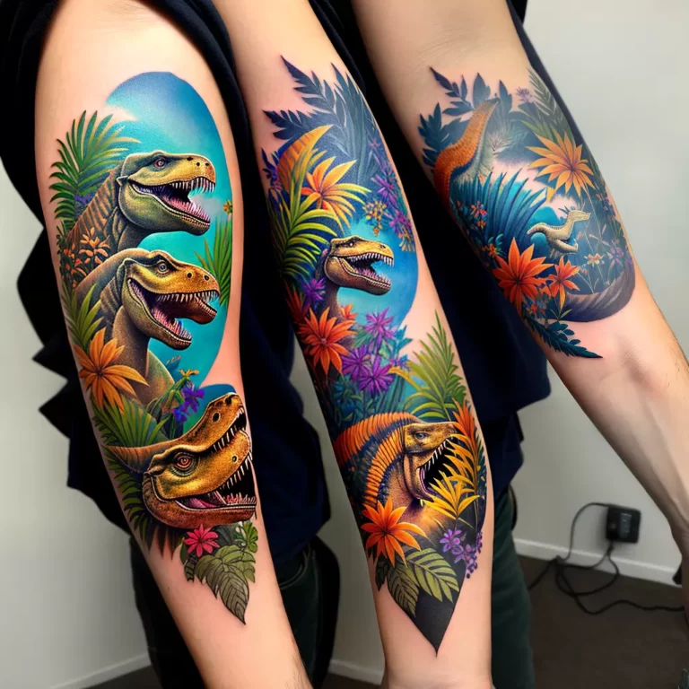 Fotos tatuagem t rex colorido prehistoria scaled Fotos tatuagem t rex colorido prehistoria scaled
