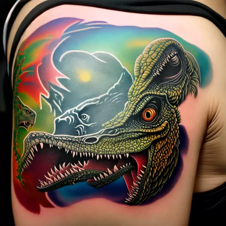 Fotos tatuagem t rex floresta sombria scaled Fotos tatuagem t rex floresta sombria scaled