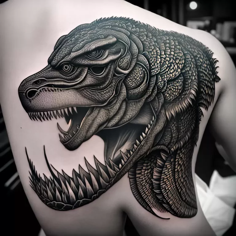 Fotos tatuagem t rex forte preto branco 1 scaled Fotos tatuagem t rex forte preto branco 1 scaled